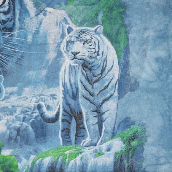Vintage Liquid Blue Moonlit White Tiger on Blue Tie-Dyed Short Sleeve Tee Size L - Picture 4 of 8